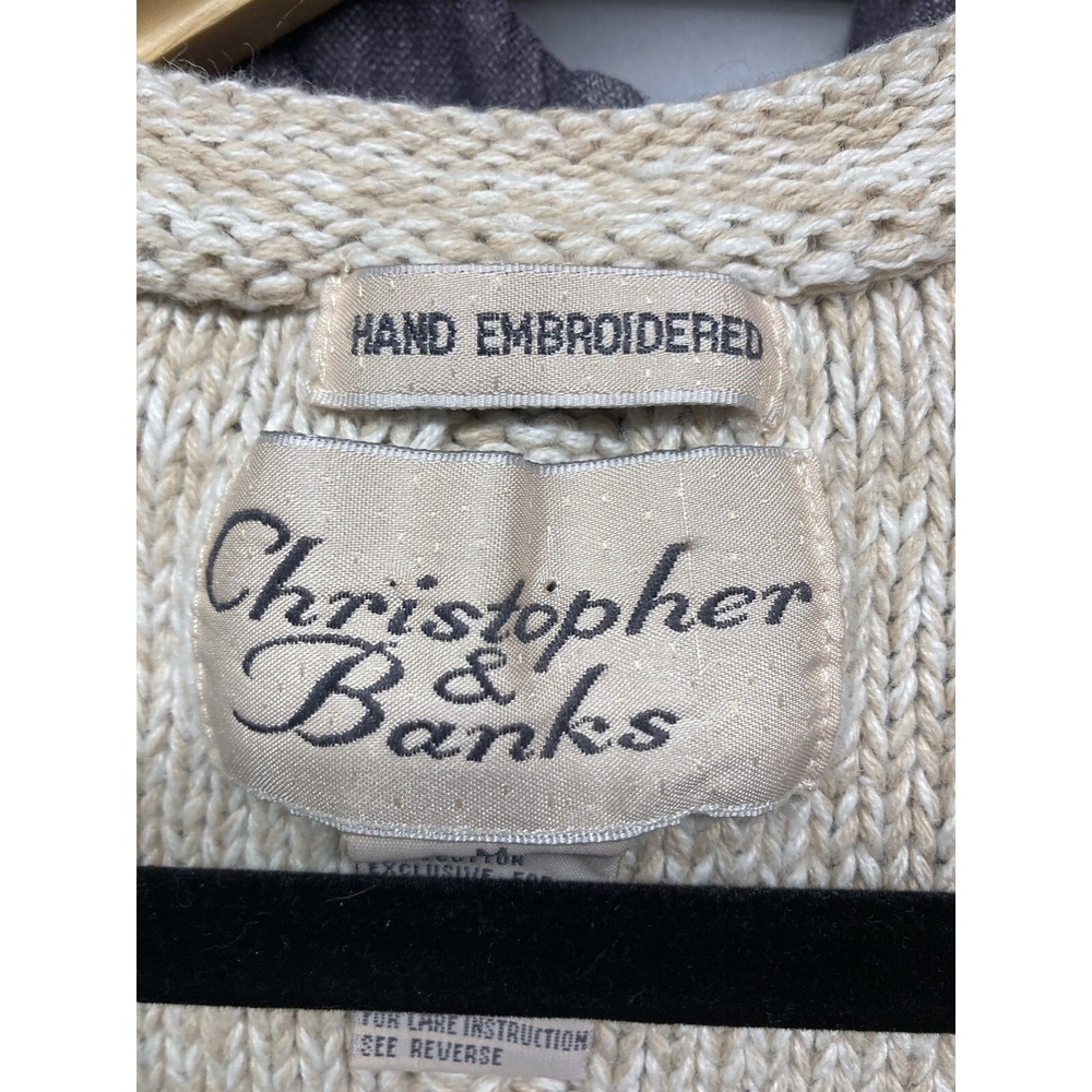 Vtg Christopher And Banks Womans Sweater Vest Size Medium Hand Embroidered Knit - Picture 2 of 12